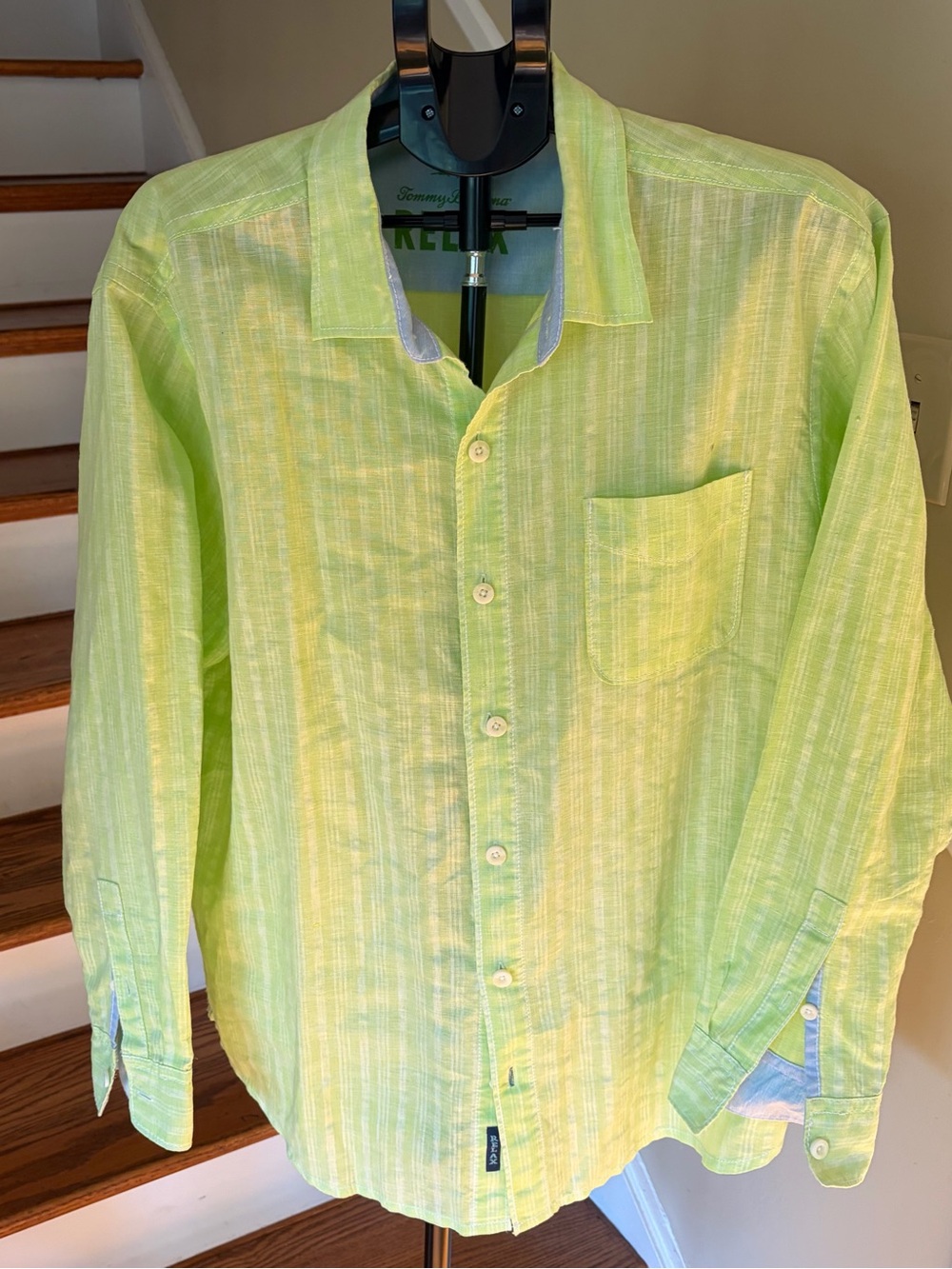 Tommy Bahama Linen Blend Shirt XL Green LS Button Up Resort Coastal Washable EUC